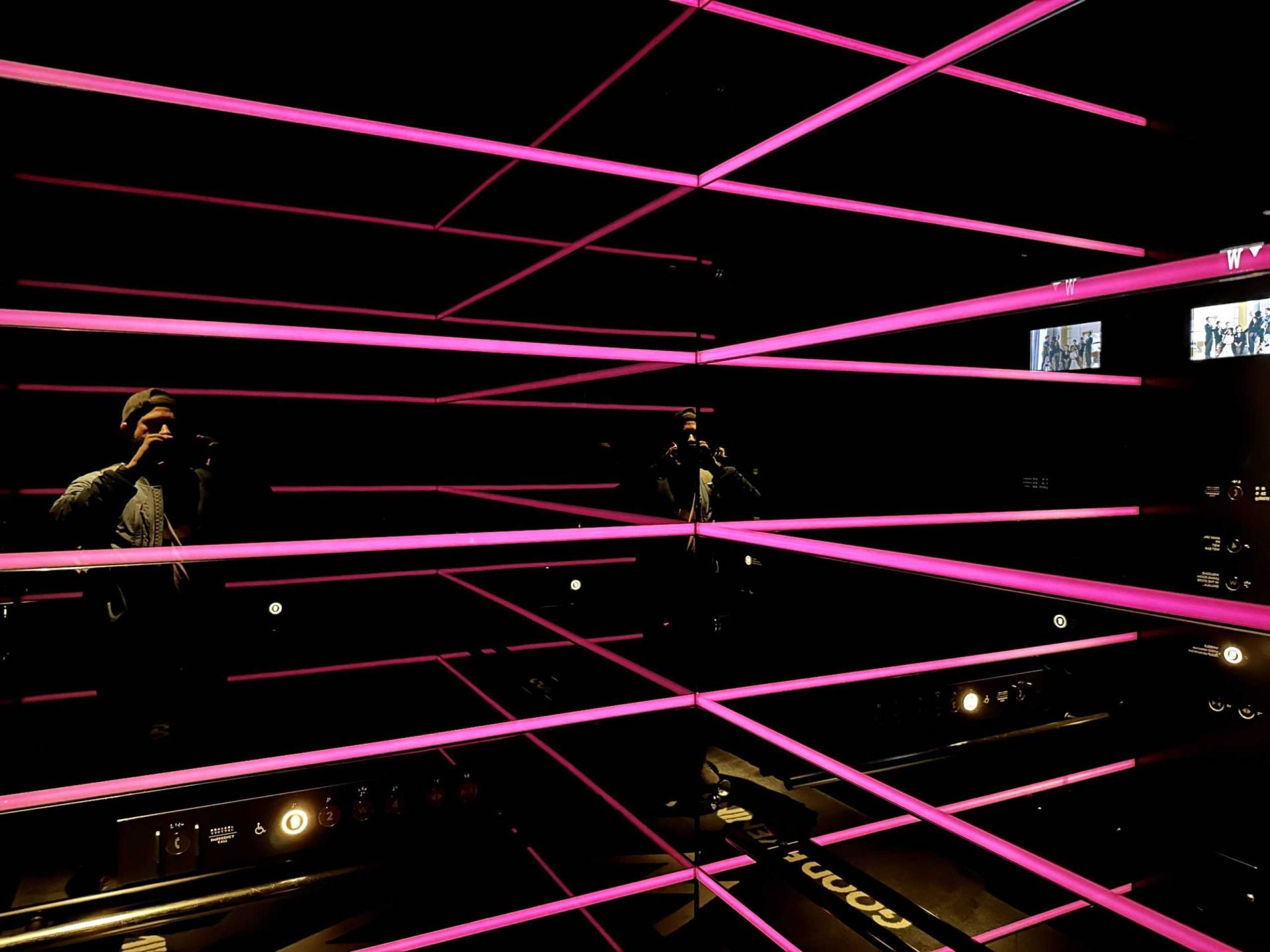 Pink Neon Lights Inside W Osaka Hotel Elevator pink-neon-lights-w-hotel-elevator