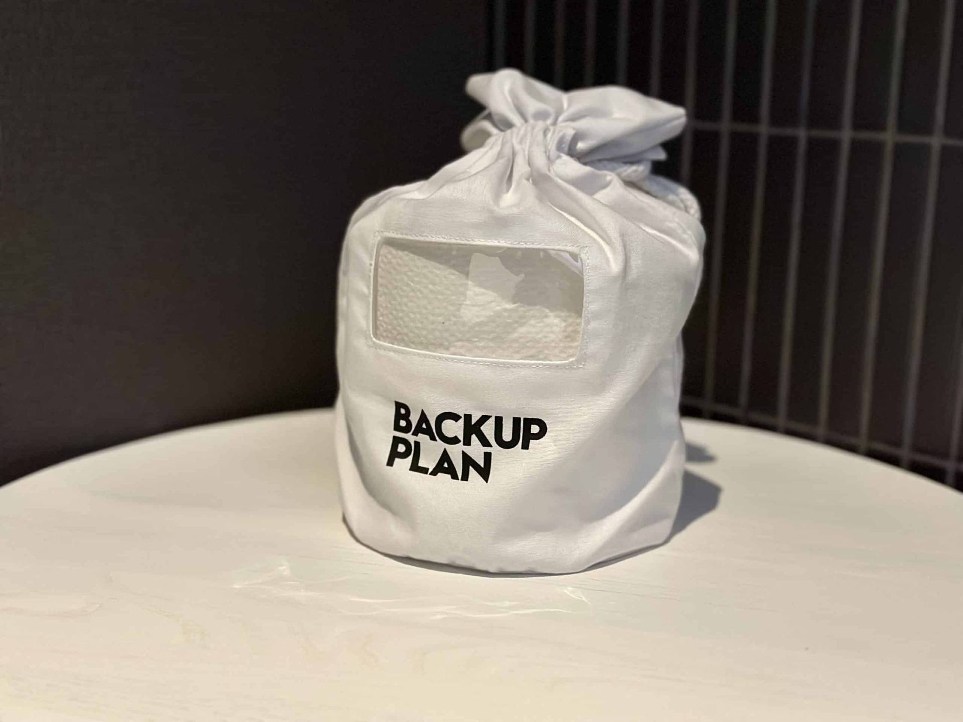 Clever text for the extra toilet paper roll. Backup plan!