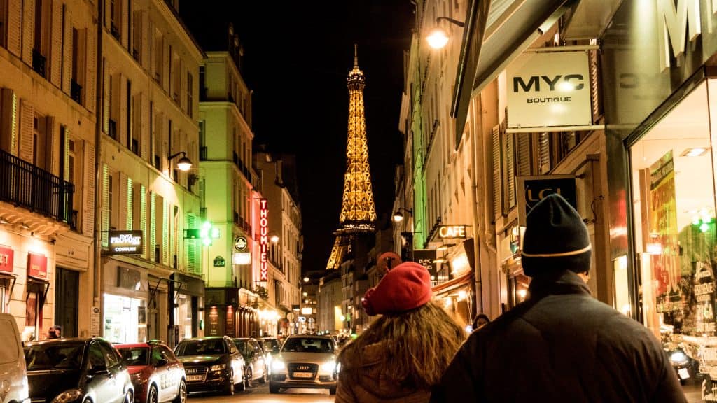 The Eiffel Tower in Paris, France drawing you in with it's bright lights.
